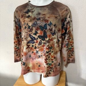 Misslook XL Women’s Butterfly Print Long Sleeve Pullover Tunic Top Cotton Blend